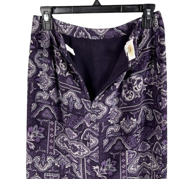 Talbots Womens 4 Purple Geometric Print A-Line Midi High Waist Skirt Silk Boho - Picture 3 of 16